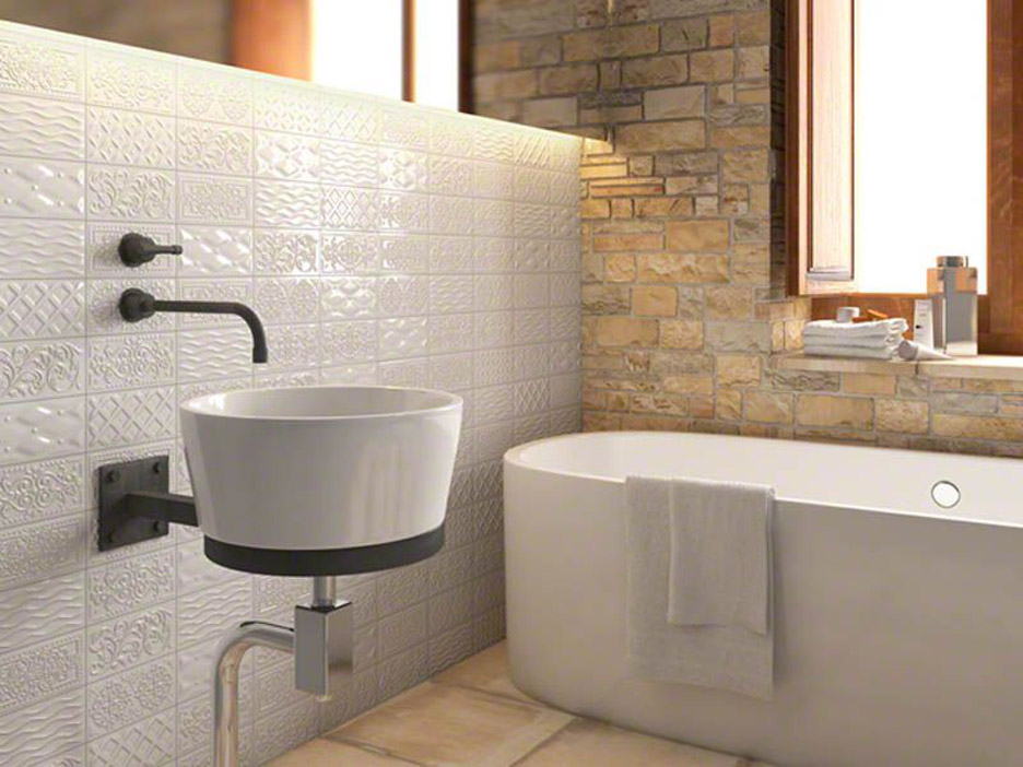 Ванная в стиле лофт с раковиной и окном