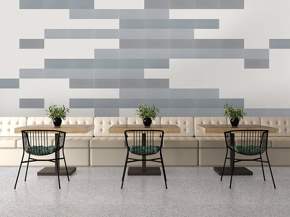 Лаконичный дизайн кафе с цветной плиткой