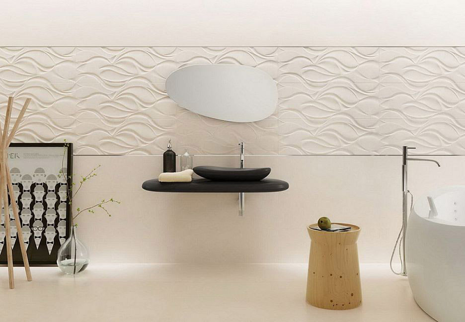 Ванная в стиле минимализм с акцентом на раковину и зеркало