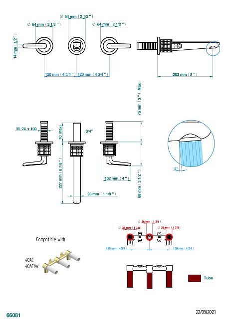 Смеситель THG System Cristal a manettes Внешняя часть, в стену для раковины на три отверстия с изливом ГОЛИАФ