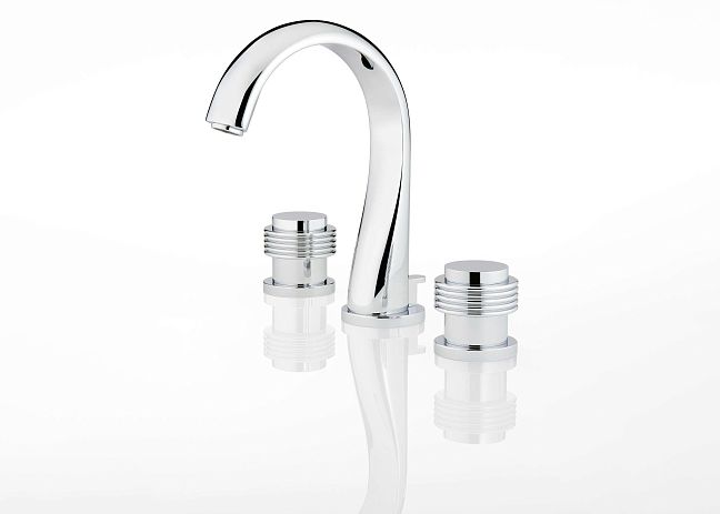 Смеситель для раковины Marquise noir Decor Or на три отверстия устанавливаемый на борту с донным клапаном