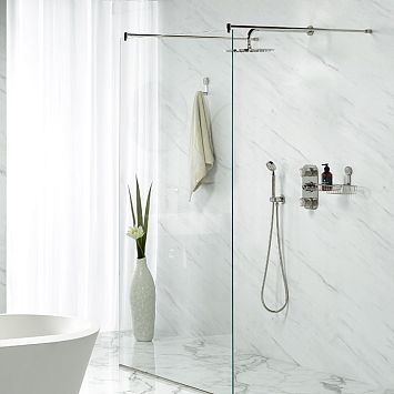 THG Hirondelles Platinum Stamped Душевой комплект: термостатический смеситель, ручной душ, верхний душ &Oslash;30см, держатель с подводом воды и шланг 1500 мм, цвет: Polished nickel