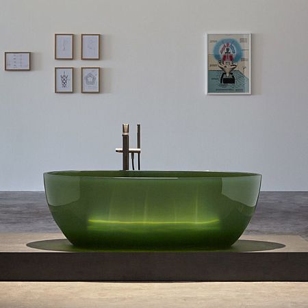 Antonio Lupi Reflex Ванна отдельностоящая 1670х860х530 мм., с нажимным донным клапаном (хром), сифоном и гибким шлангом, Cristalmood, цвет Bottiglia