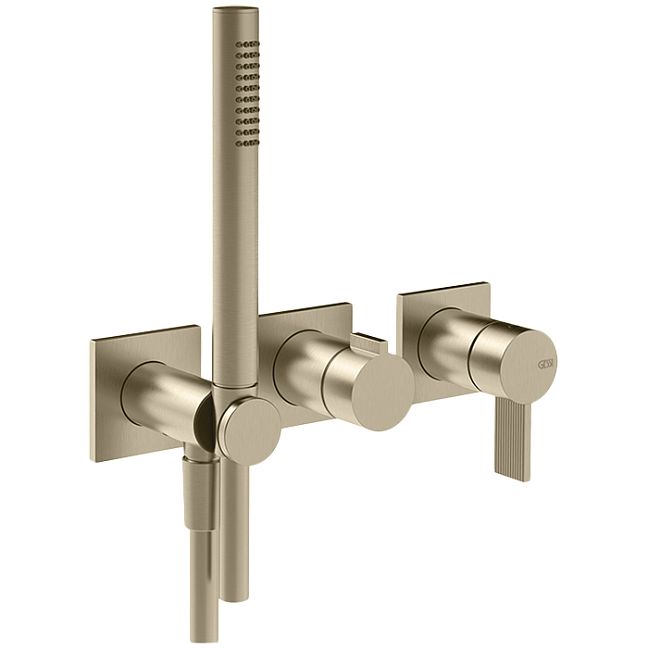 Gessi Inverso Rigato Внешняя часть настенного смесителя для душа на 2 выхода с перекл и ручным душем , Warm Bronze Br PVD