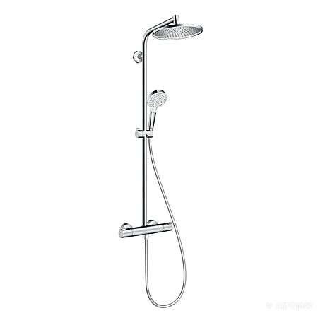 Термостат для душа Hansgrohe Crometta Showerpipe S 240 SHP: + стойка с верхним душем 240мм + ручной душ со шлангом 160мм, цвет: хром