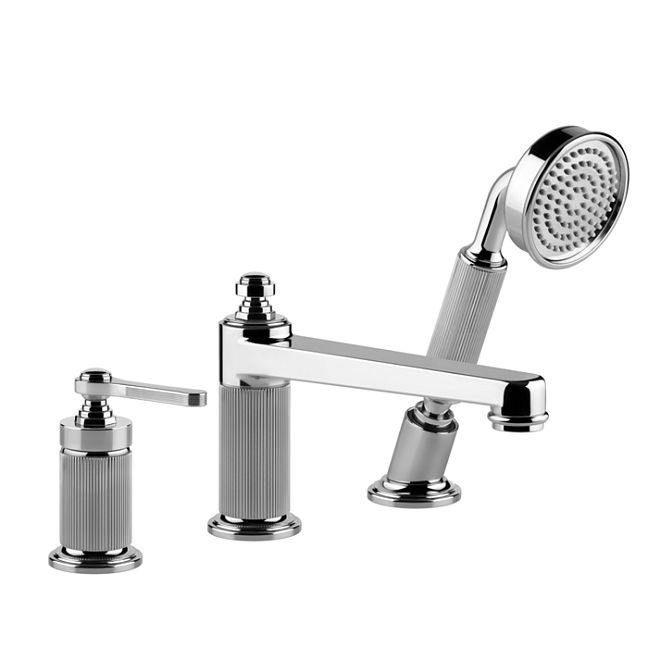 Gessi Venti20 Смеситель для установки на борт ванны на 3 отверстия, однорычажный, с ручным душем и шлангом 1500 мм., хром