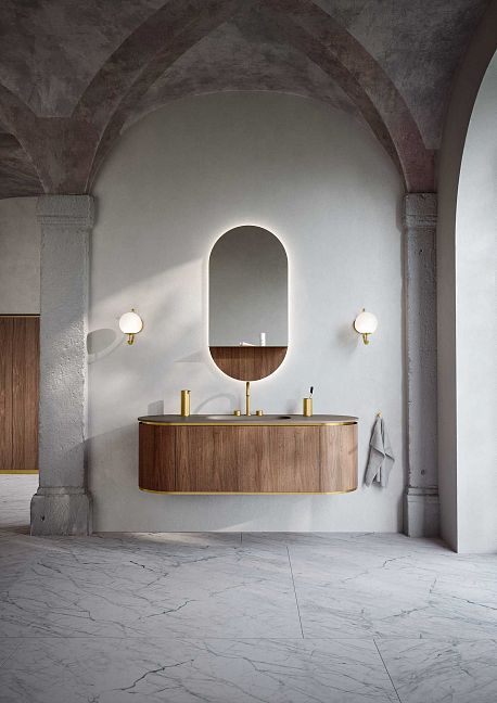 Комплект мебели Oasis Naos, подвесной, столешницаПокрытие Purefeel "London Grey", Отделка: Текстура натурального ореха / Сатиновое золото 