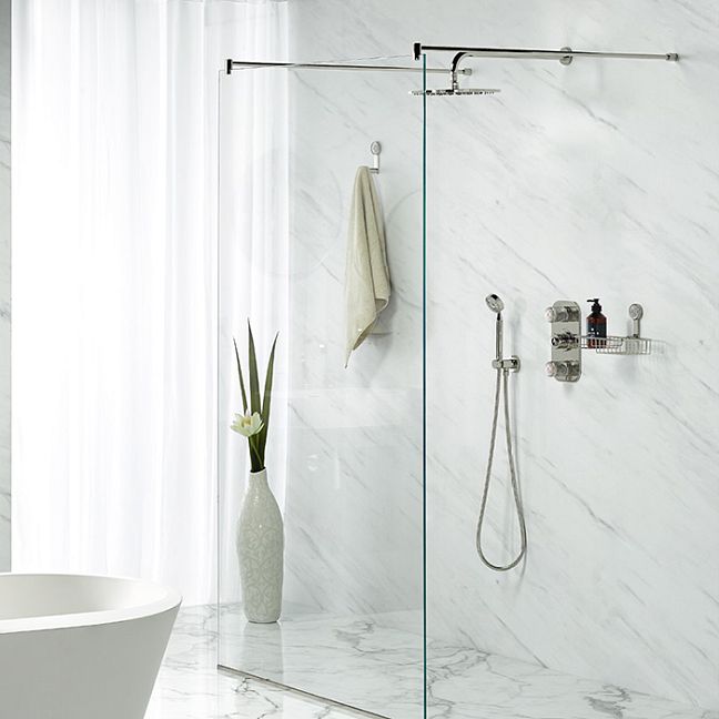 THG Hirondelles Platinum Stamped Душевой комплект: термостатический смеситель, ручной душ, верхний душ &Oslash;30см, держатель с подводом воды и шланг 1500 мм, цвет: Polished nickel