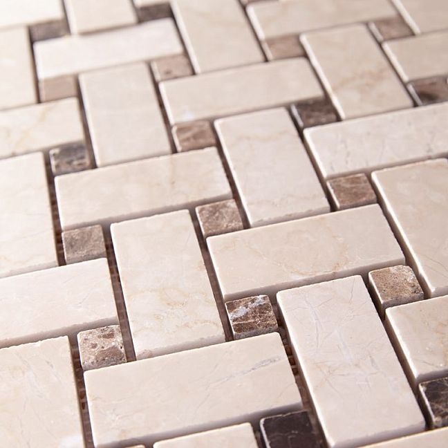 Мозаика ART NATURA Marble Mosaic Basket Weave (Botticino Fiorito + Dark Imperador) 30,5x30,5