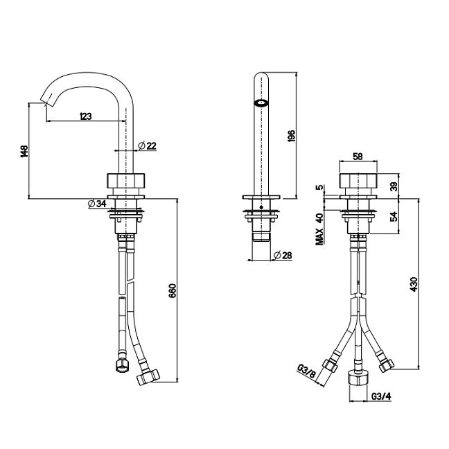 QuadroDesign Super Смеситель для раковины на 2 отверстия из столешницы, Brushed Stainless Steel