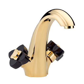THG Petale de Cristal noir Смеситель для раковины, 1 отв., цвет: золото/черный хрусталь