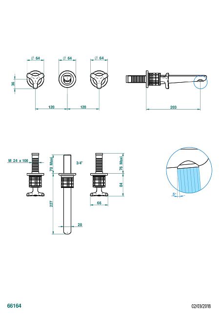 Смеситель HG System Howlite Внешняя часть, встраиваемая в стену для ванны на три отверстия с изливом ГОЛИАФ