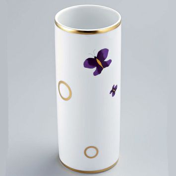 THG CAPUCINE MAUVE DECOR OR Ваза керамическая, настольная, декор золото/лиловый, цвет: белый