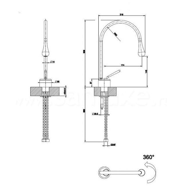 Gessi Goccia Смеситель для раковины на 1 отверстие, излив 174мм R=90, черный