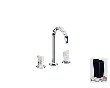 Jorger Shado Смеситель для раковины на три отверстия, ручки с камнем blue Aventurine, цвет satin nickel (матовый никель)