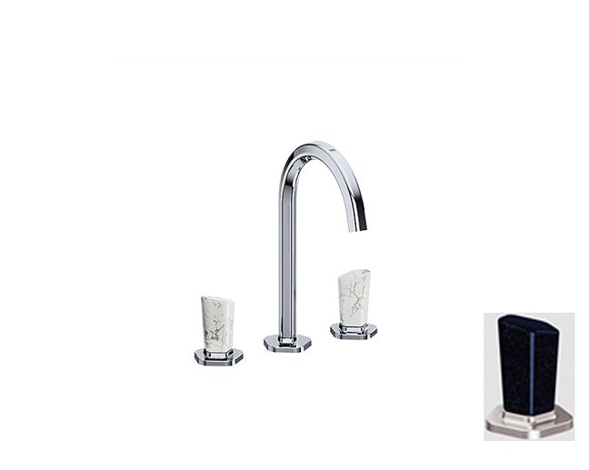 Jorger Shado Смеситель для раковины на три отверстия, ручки с камнем blue Aventurine, цвет satin nickel (матовый никель)