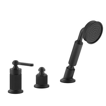 Gessi Venti20 Смеситель для установки на борт ванны на 3 отверстия, однорычажный, без излива, с ручным душем и шлангом 1500 мм., черный матовый