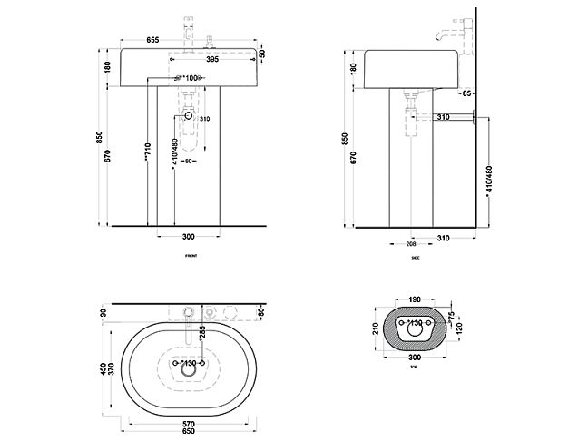 Cielo Itaca Пьедестал для раковины 30x67x21 см, со сливом в стену, с креплениями, цвет: White Lucido