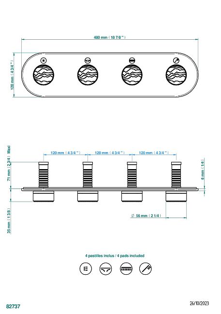 Термостат THG Yoko Ice Комплект отделки для 4 настенных вентилей на монтажной пластине