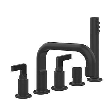 Gessi Inciso Смеситель для ванны на 5 отверстий с изливом, переключателем, ручным душем и шлангом 1,50 м, Black XL