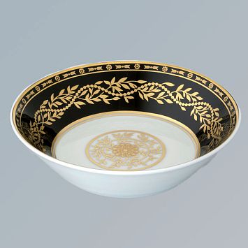 THG MARQUISE NOIR DECOR OR Блюдо керамическое &oslash;130 мм., настольное, декор черный/золото, цвет: белый