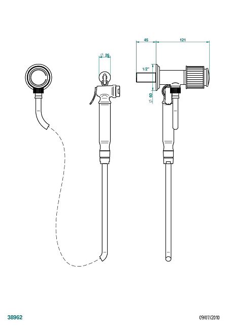 Душ гигиенический THG Jaipur Black Onyx: вентиль, 1.25 м шланг, крючок, вывод для душа и лейка с клапаном