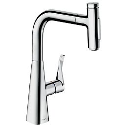 Смеситель для кухни Hansgrohe Metris M71 на 1 отв, поворотный излив: 20.8см с вытяжным душем, 2jet, h238мм, sBox кнопка вкл/выкл,, цвет: хром купить в Москве: интернет-магазин StudioArdo