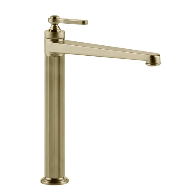 Gessi Venti20 Смеситель для раковины на 1 отверстие, однорычажный, высокий, в комплекте с донным клапаном, Brushed Brass PVD