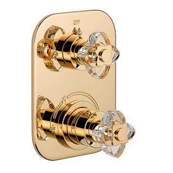 THG P&eacute;tale de cristal clair Смеситель для душа, термостатический, с переключателем на 2 потока, цвет: золото/прозрачный хрусталь