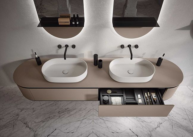Комплект мебели Oasis Naos, подвесной, столешница: покрытие Purefeel "Corda Elegance", Отделка: Матовый лакированный цвет "Corda Elegance" / Сатиновое золото