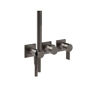 Gessi Inverso Rigato Внешняя часть настенного смесителя для душа на 2 выхода с перекл и ручным душем , Black Metal Br. PVD