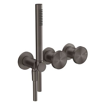 Gessi Origini Смеситель для ванны встраиваемый на 2 выхода, с ручной лейкой, в компл с отд вставкой, Black Metal Brushed PVD (внешняя часть)