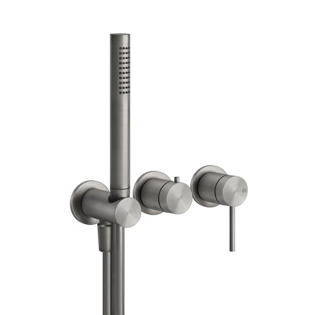 Gessi 316 Смеситель встраиваемый на 2 источника. с подводом воды, ручной лейкой, Steel Brushed (внешняя часть)
