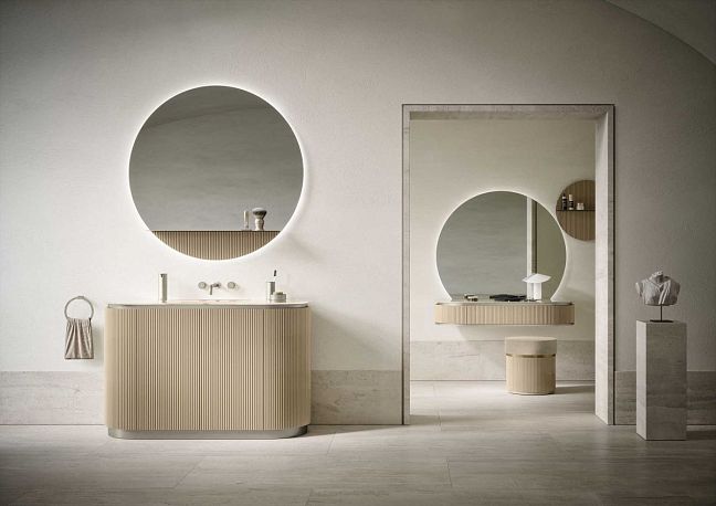 Комплект мебели Oasis Naos, напольный, мраморная столешница Nausica, Отделка: Глянцевый лакированный цвет "Prosecco Metal" / Сатиновый никель