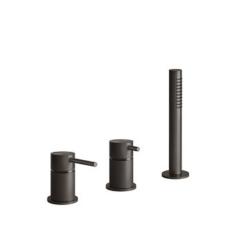 Gessi 316 Смеситель для ванны на 3 отверстия наполнение через слив-перелив с переключателем, убирающаяся душевая лейка, brushed black metal pvd