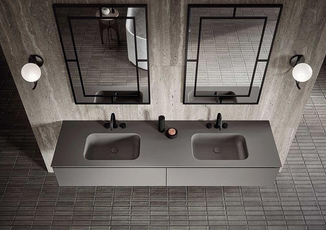 Комплект мебели Oasis Naos, подвесной, столешница: Покрытие Purefeel "Grigio Pietra", Отделка: Матовый лакированный цвет "Grigio Pietra" (Каменный серый) / Матовый черный