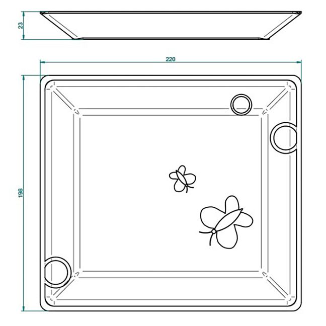 THG CAPUCINE VERT DECOR PLATINE Поднос керамический 220х198 мм., настольный, large size, декор платина/зеленый, цвет: белый