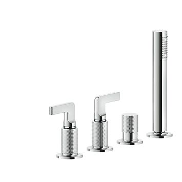 Gessi Inciso Смеситель для ванны на 4 отверстия для наполнения через слив-перелив, переключатель, с ручным душем, хром