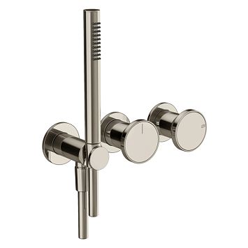 Gessi Origini Смеситель для ванны встраиваемый на 2 выхода, с ручной лейкой, в компл с отд вставкой, Nickel PVD (внешняя часть)