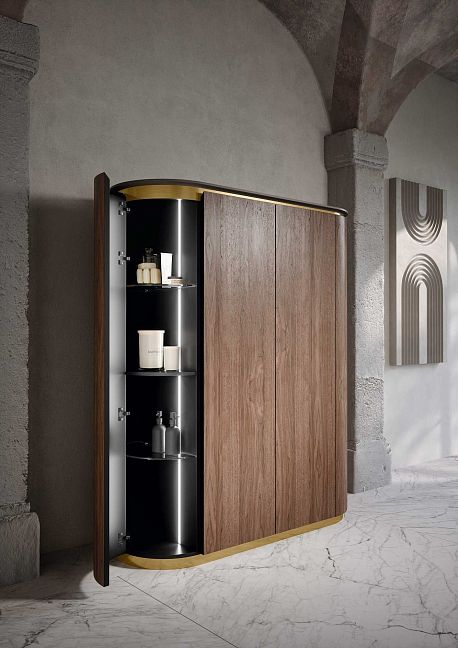 Комплект мебели Oasis Naos, подвесной, столешницаПокрытие Purefeel "London Grey", Отделка: Текстура натурального ореха / Сатиновое золото 