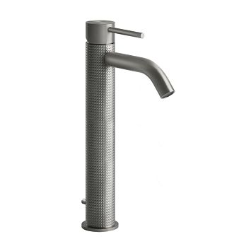 Gessi 316 Смеситель для раковины на 1 отверстие, высокий, h=305мм, с донным клапаном, излив 123мм, steel brushed