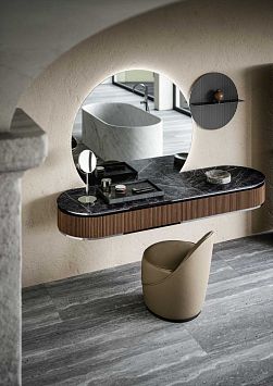 Комплект мебели Oasis Naos, подвесной, мраморная столешница nero marquinia, отделка: рифлёный орех /хром