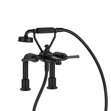 Gessi Venti20 Смеситель для установки на борт ванны на 2 отверстия, двухвентильный, с ручным душем и шлангом 1500 мм., черный матовый