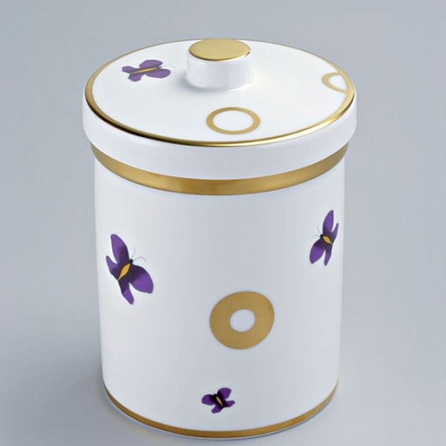 THG CAPUCINE MAUVE DECOR OR Банка керамическая с крышкой, настольная, декор золото/лиловый, цвет: белый