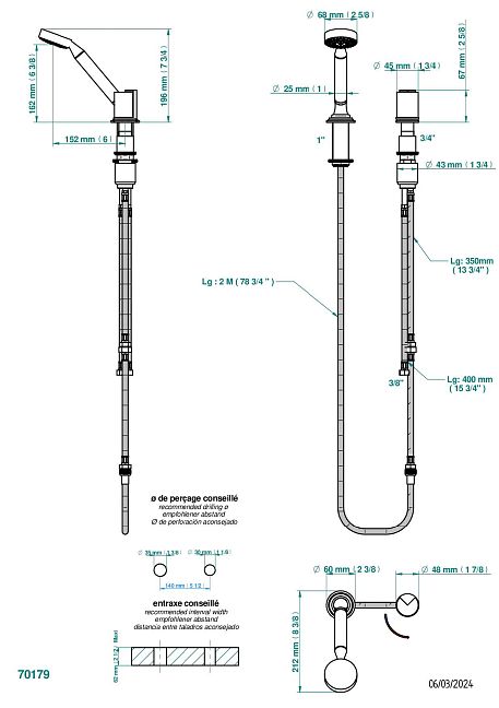 Смеситель  THG Le 9 Howlite на борт с ручным душем с ручкой одновременной регулировки – потока/температуры