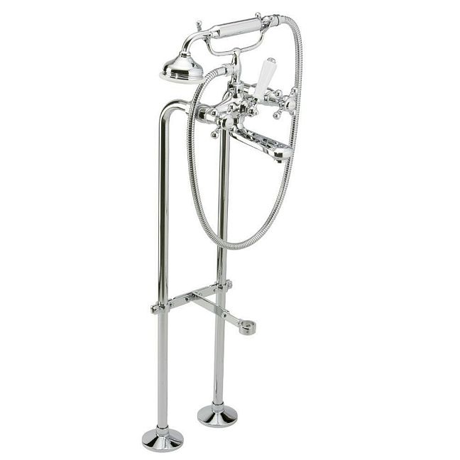 Смеситель THG Charleston напольный для ванны на два отверстия с душем с вертикальными подводящими стойками Ø 20 мм высота : 700 мм м 3/4" и "T"-элемент крепления - 150 мм между центрами