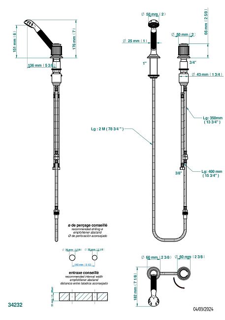 Смеситель THG Jaipur Black Onyx устанавливаемый на борту с ручным душем с ручкой одновременной регулировки – потока/температуры