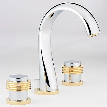 THG Diplomate grooved rings Смеситель для раковины на 3 отверстия, с донным клапаном, цвет: хром/золото