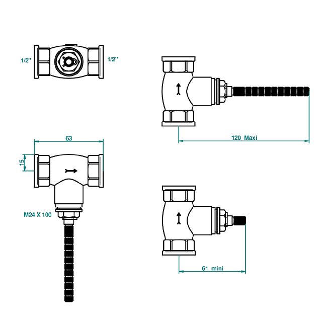 THG General items Встраиваемая часть вентиля 1/2" на хол. воду, закр. влево, цвет: золото