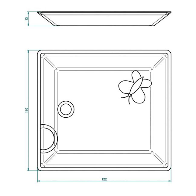 THG CAPUCINE VERT DECOR PLATINE Поднос керамический 122х110 мм., настольный, small size, декор платина/зеленый, цвет: белый